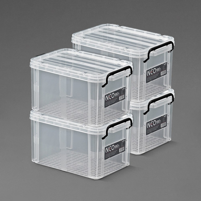 코멕스 네오박스 190(19L) 수납 정리함 4개입, 1박스, 투명