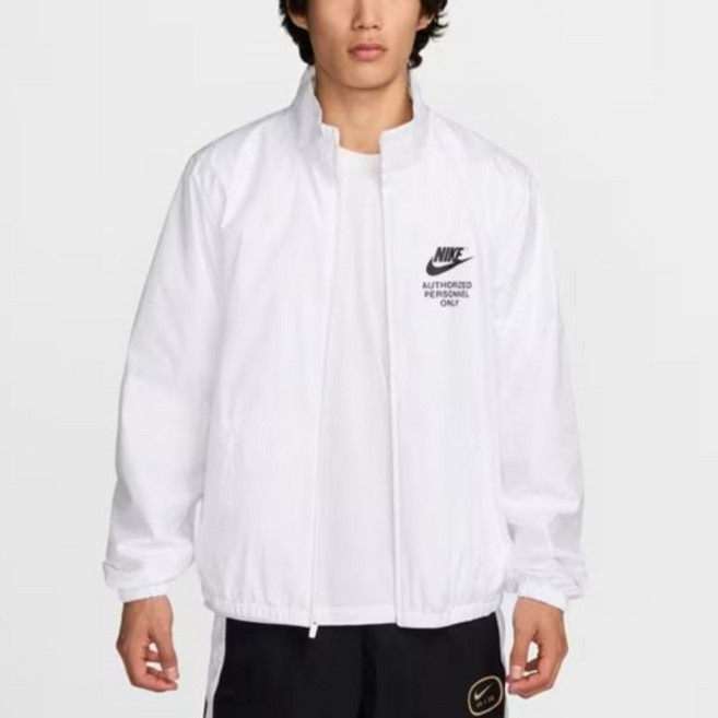[국내매장판]나이키 남성 우븐 재킷 화이트 바람막이 풀집 집업 경량 스포츠 자켓 간절기 아우터