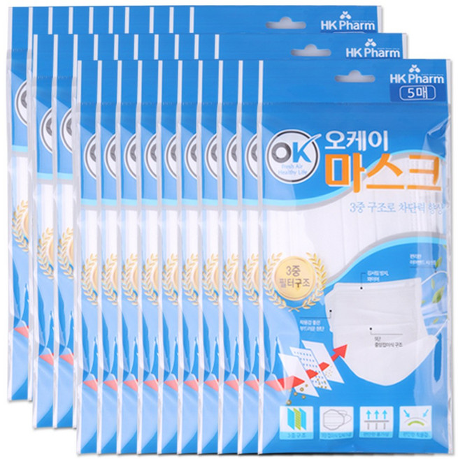 해호 마스크 오케이 일회용해호 마스크 (성인) 5매입 흰색, 30개, 5개입