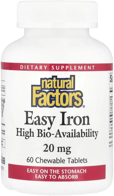 네츄럴팩터스 Easy Iron 20mg 츄어블 60정, 5개 - 쿠팡