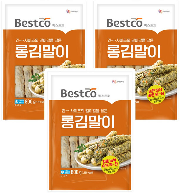 대상 베스트코 롱김말이 튀김, 3개, 800g