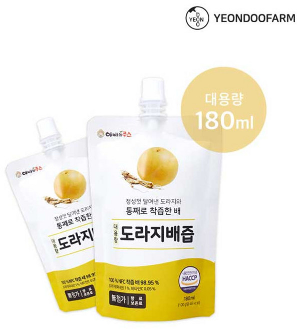 [연두팜] BIG 아빠의주스 도라지배즙 180ml 낱개, 1개