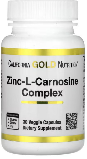 캘리포니아 골드 뉴트리션 징크 아연 L-Carnosine 복합체 베지캡슐 30정 아미노산 Complex Zinc 핵산 지방세포 l-카르노신 Veggie Capsules, 30 개, 1개