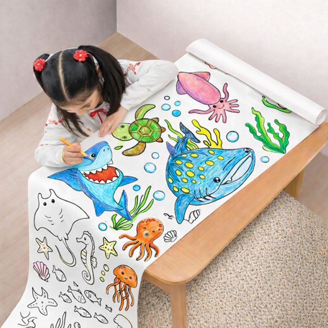 제이랜드 유아 어린이 색칠공부 대형 컬러링북 3M 롤 색칠놀이, 바다 친구들, 1개