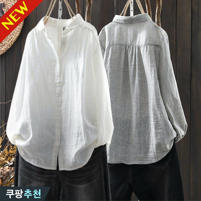 (완전 편한) 85kg까지 빅사이즈 여성 순면 빈티지 카라 단추 셔츠 편한 심플 고급 베이직 정장 오피스룩 데일리 캐주얼 모던 얇은 부드러운 쿨 통기성 무지 입체 상의 남방