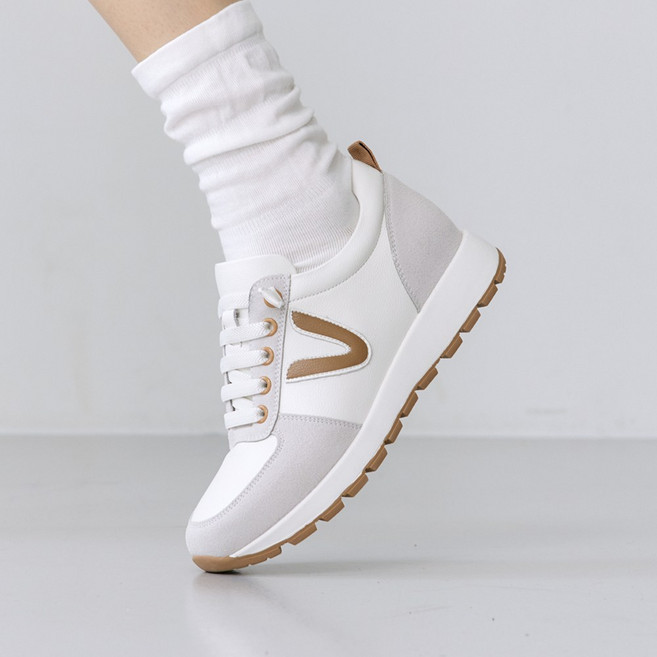 슈리오 여성 V포인트 캐주얼 소가죽 키높이 스니커즈 5cm S128