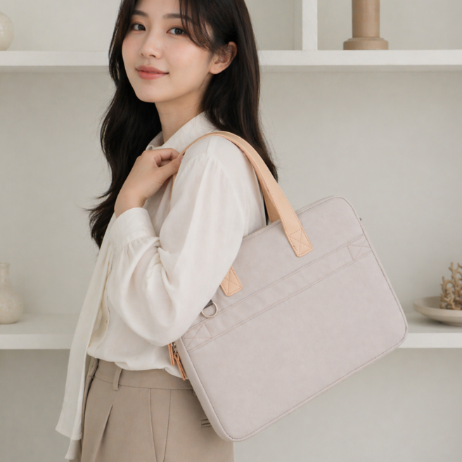 뤼민 15인치노트북 가방 여자노트북 가방 노트북크로스백, 1개, 베이지