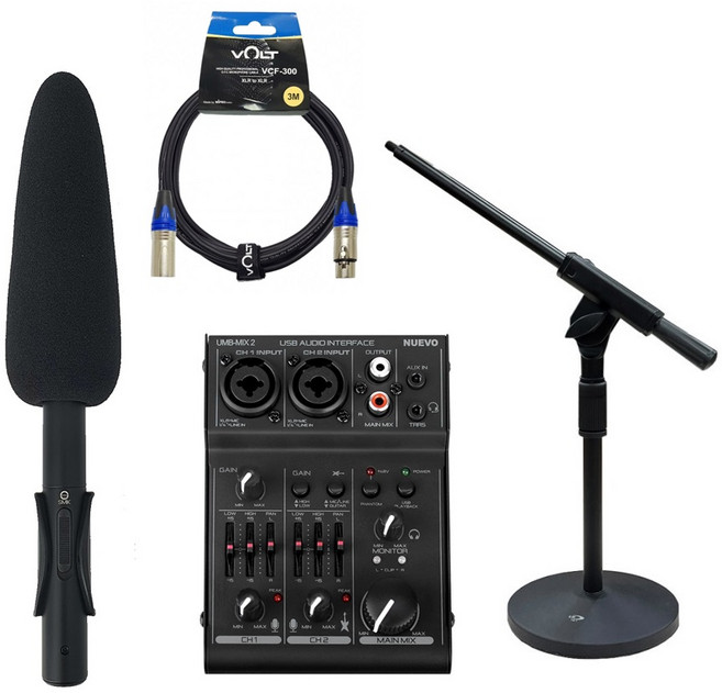 ASMR마이크+스탠드+믹서 SMIK SC-660P 콘덴서마이크 초지향 ASMR 샷건마이크 녹음마이크