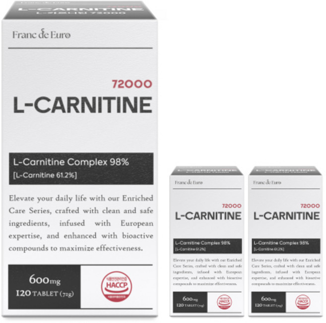 프랑드유로 L 카르니틴 72000 [순도 99.1%] 아르기닌, 3박스, 120정