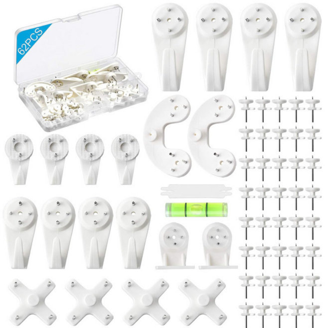 아이앤에이치 무타공 아이디어못 액자걸이 62pcs, 화이트, 1세트