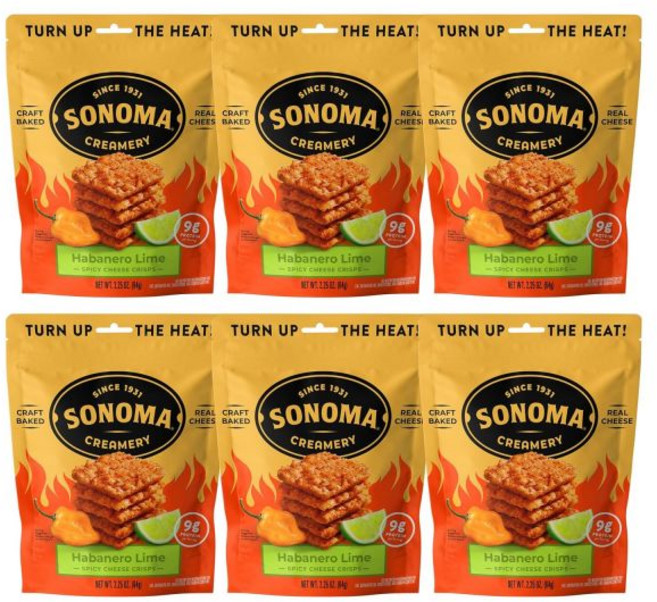베지터블 비건 과자 스낵 Sonoma Creamery 소노마 크리머리 치즈 크리스프 체다 짭짤한 간식 크래커 고단백 저탄수화물 글루텐 프리 밀가루 없음, 하바네로 라임, 2.25 온스 (6개 팩)
