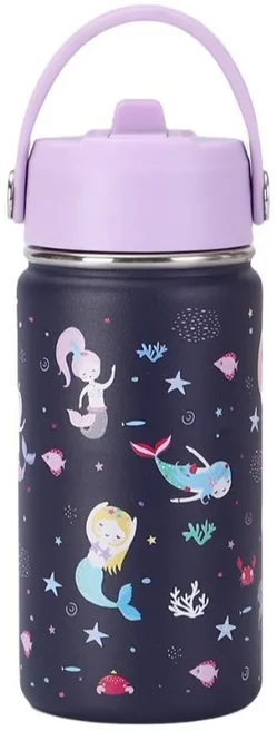 빨대컵 만화 캐릭터 휴대용 주전자 새지 않는 세련된 보온 물병 스테인리스 스틸 진공 학교용 내구성, 01 other, 03 Purple