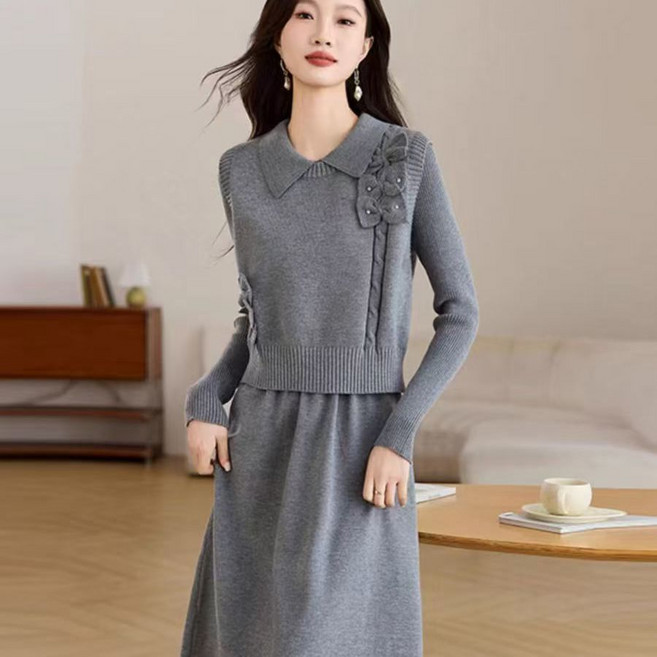 ORZQU 여성 가을 우아한 고급 니트세트 패션 디자인감 니트투피스