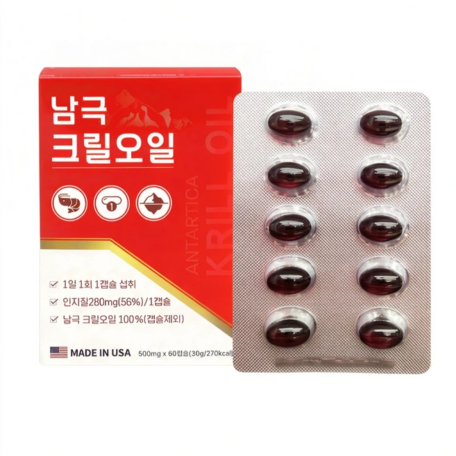 미국직수입 남극 크릴오일 100%, 1개, 60정 - 쿠팡