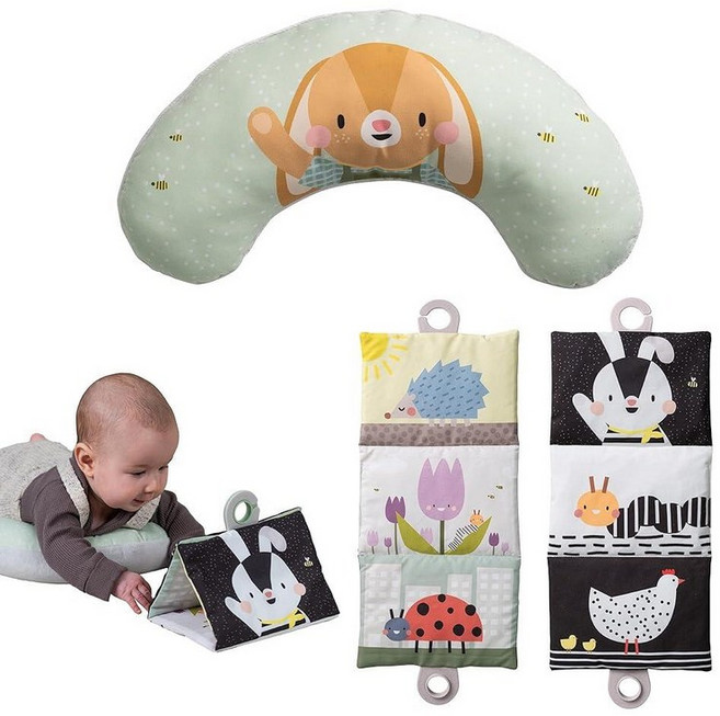 타프토이즈 Taf Toys 아기 발달을 위한 워터 매트 및 지지력 있는 복부 놀이 포함 시간 라운지 쿠션 신생아 유아 유아용 터미 타임 장난감 229167, Green and Light Brown