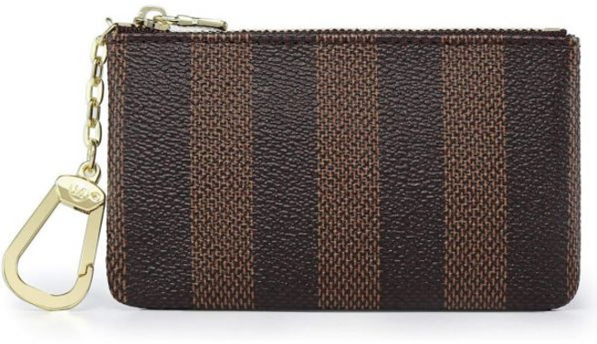 로더 럭셔리 지퍼 열쇠고리 파우치 | 잠금 장치가 있는 미니 동전 지갑 카드 홀더 남성 여성용 코팅 캔버스브라운, Brown Stripe, Brown Stripe