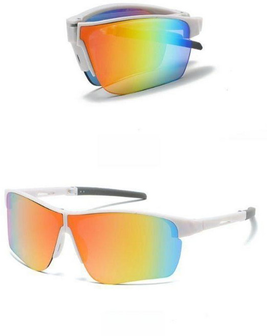 티류으스 남녀공용 접이식 자전거 고글 선글라스 야간 시야 자외선 차단 방풍 스포츠 안경 Z0407, 1개, 화이트 프레임 오렌지 레드 필름  접이식