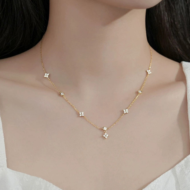 티큐 행운 럭키 소원성취 미니 네잎클로버 큐빅 목걸이 A2042