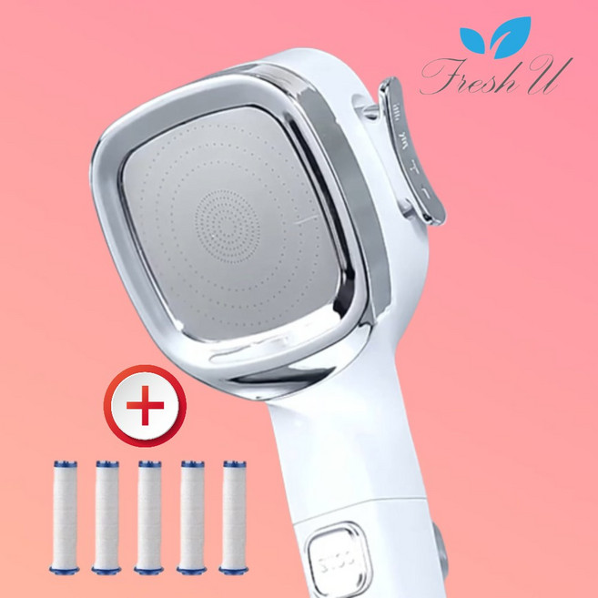 프레시유 4모드 절수 필터 샤워기 헤드 욕실청소건(+세디먼트필터 6개), 1세트