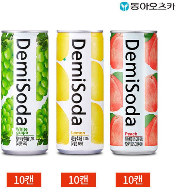 동아 데미소다 사과 레몬 피치 3종, 250ml, 30개