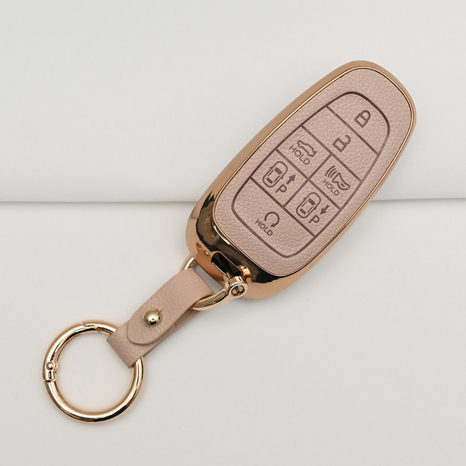 현대 소나타DN8 넥쏘 그랜저 호환 TPU 프리미엄 가죽 자동차 스마트 키 케이스 키홀더, 7버튼TL28, 아이보리