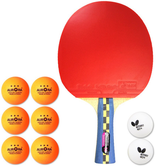(공식정품) 버터플라이 탁구라켓 NAKAMA S-4 쉐이크 카본 나카마 + 오로라 탁구공 6입, 1개