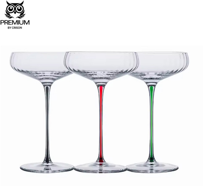 크리슨 프리미엄 컬러스템 쿠페 마티니잔 140ml 소서형 칵테일잔 크리스탈 글라스 CRISON PCT202, 블랙 PCT202-2, 1개