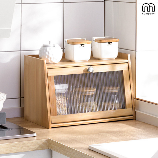 엠컴퍼니 완제품 원목 유리 주방 선반 씽크대 키친타올 수납장 컵 그릇 접시 약통 빵 정리대 다용도 양념통 보관 식탁 인테리어 브레드박스 싱크대 정리 수납 정리함 MD:DB4145, 1개