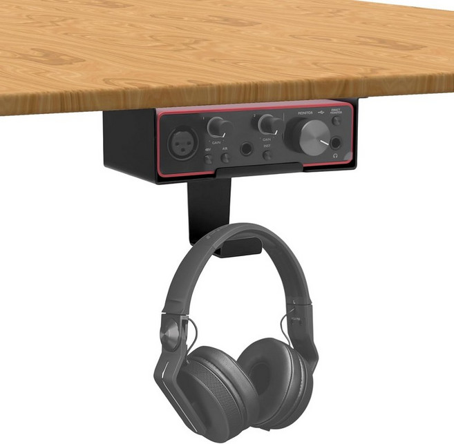 FSNIWEKO 헤드폰 걸이 스탠드가 있는 포커스라이트 스칼렛 솔로 3세대솔로 4세대용 언더 데스크 마운트 오디오 인터페이스 및 스튜디오 장비용 메탈 선반 정리기블랙 홀더 전용