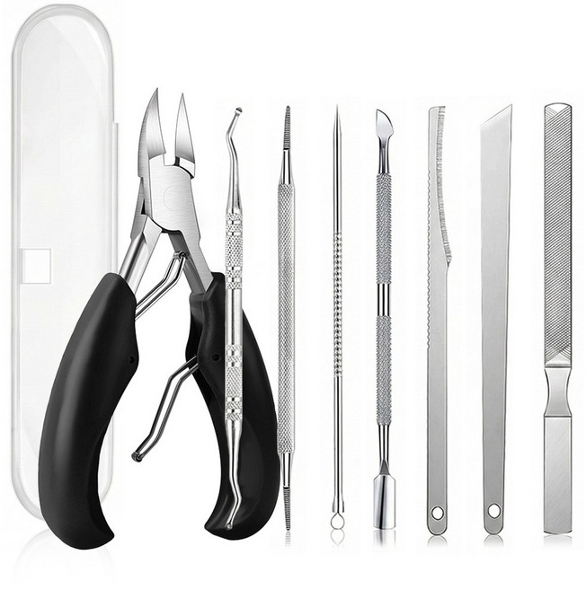 아띠꼴로 발톱 큐렛 손톱 큐티클제거 니퍼 셀프 케어 세트, 2세트, 실버8종