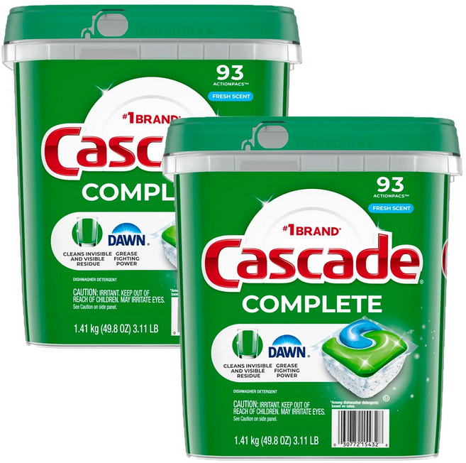 캐스케이드 캐스케이드 컴플리트 식기세척기 캡슐 세제 93개입 1.41kg x2통 총186개입, 2개