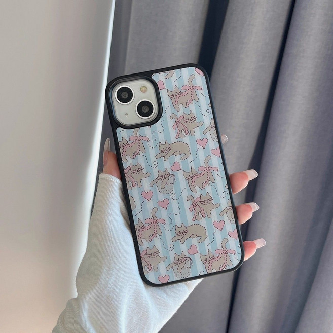 도트 고양이 빈티지 하트 아이폰케이스