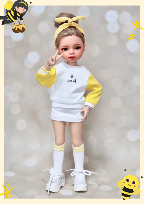#파올라레이나 32cm 옷( 꿀벌 맨투맨)[마구샵]#구체관절인형#bjd#인형옷#다락아이#관절바디#완제품, 뒷트임 있음(헤드분리X), 1개