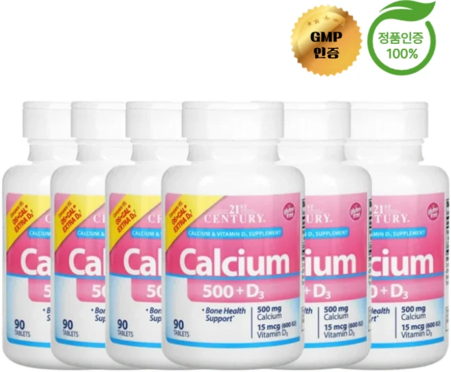 3+3 21세기 센트리 칼슘 500mg + 비타민D3 15mcg 600IU 90정, 6개 - 쿠팡