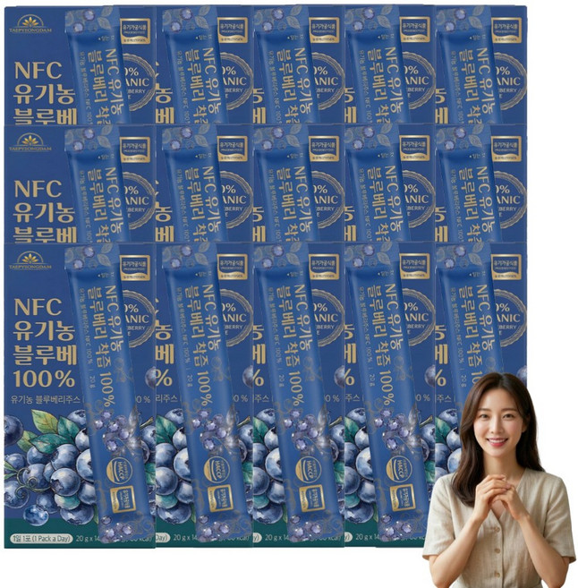 NFC 유기농 블루베리 착즙 스틱 100% 블루베리즙 원액 액상 주스 식약청인증, 210개, 20g