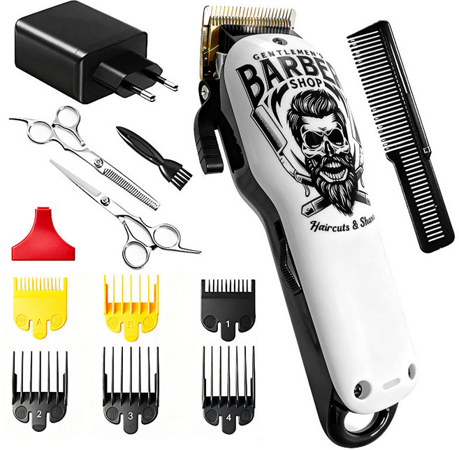 남자 바리깡 전문가용 전동 이발기 미용가위 풀패키지 세트, 화이트