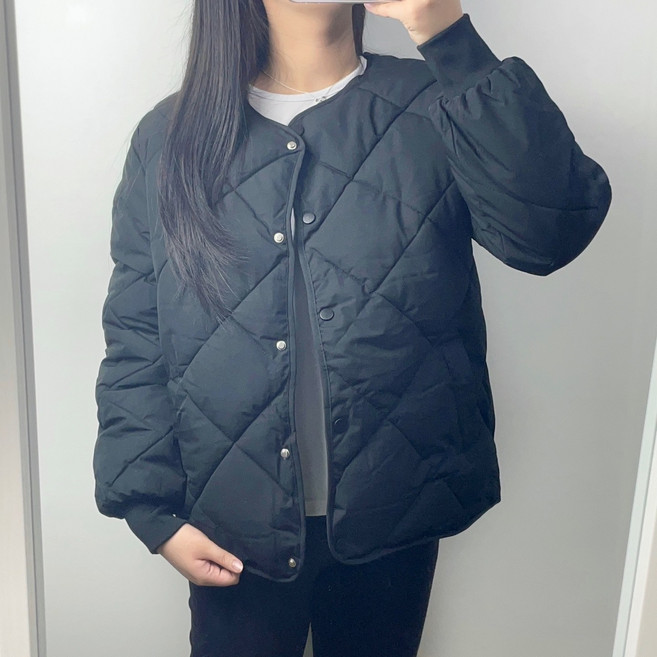 겨울 깔깔이 누빔 경량 노카라 패딩 점퍼