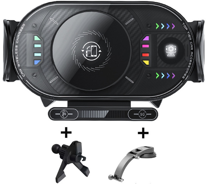 SEVOREN 차량휴대폰거치대 플립 대화면 호환 무선충전 차량용 핸드폰거치대 맥세이프거치대차량용 고속 무선충전 거치대 송풍구형+대쉬보드형, 송풍구고정+흡착고정, 블랙