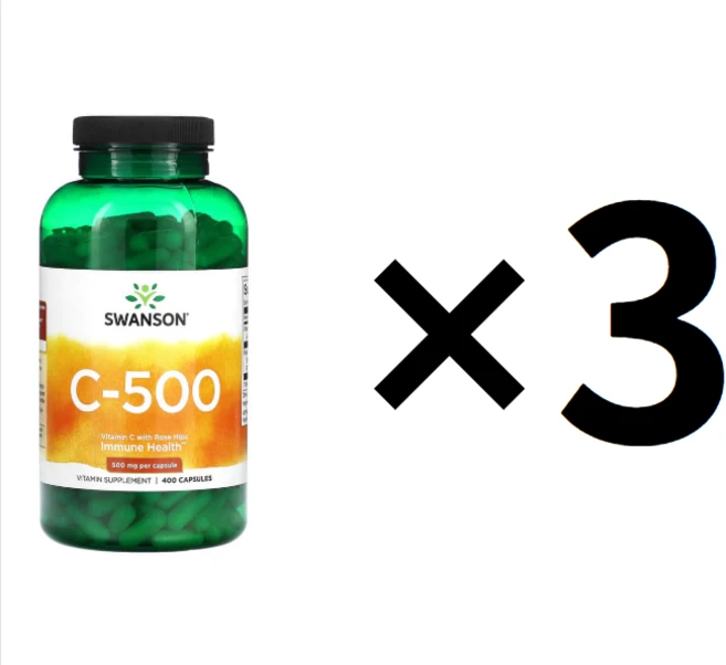 Swanson 스완슨 C500 로즈힙 함유 비타민C 캡슐 400정, 3개 - 쿠팡