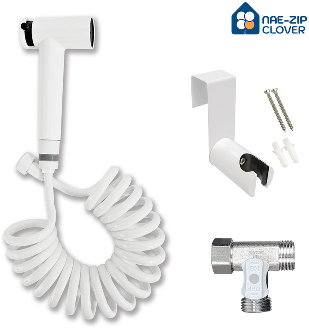 내집클로버 2in1 청소건+스프링호스+변기걸이 타공못+T밸브, 2in1 화이트, 3m