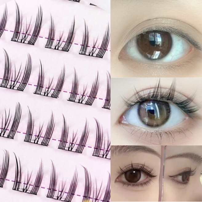 노글루 풀없이 붙이는 속눈섭 대용량 10줄 고급 가닥 인조속눈썹 재사용 셀프속눈썹 7-12mm, 1개, 인조속눈섭