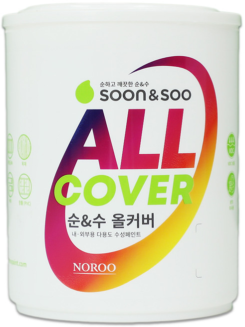 노루 순앤수 올커버페인트 셀프 벽지용 젯소 없이 내부 외부 어디에나 가능한 항균페인트 1L, 화이트(무광), 1개
