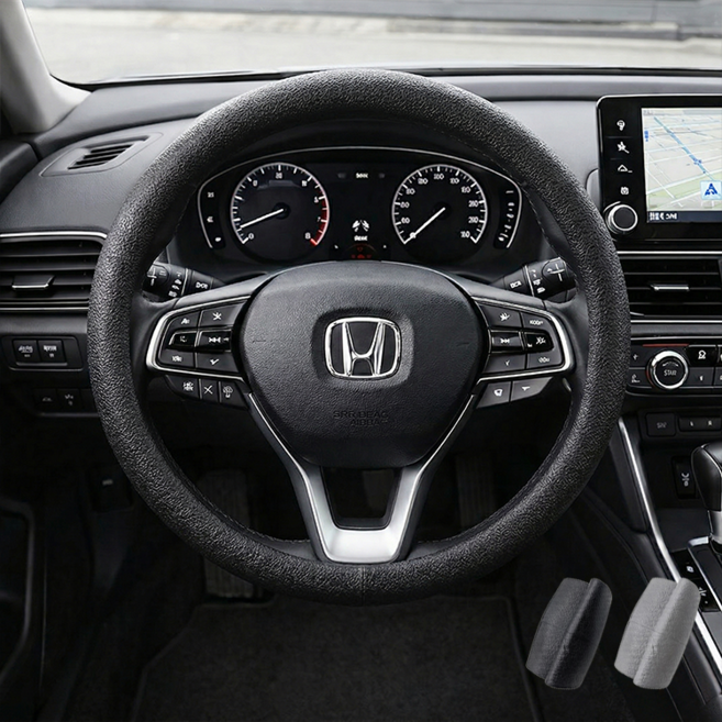 라이프엔라이크 핸들커버 논슬립 실리콘 자동차 차량용 핸들커버 미끄럼방지 전차종, 블랙