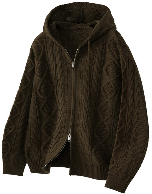 팀스핏 남성용 오버핏 2WAY 아란 꽈배기 니트 후드집업 5Color