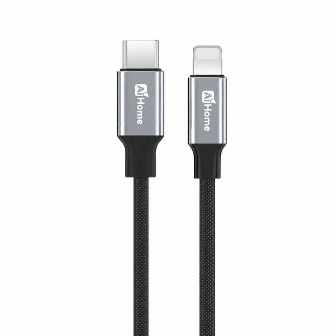 Ai Home Type-C to Lightning 傳輸線 27W 編織快充線, 黑灰色, 1個, 100cm