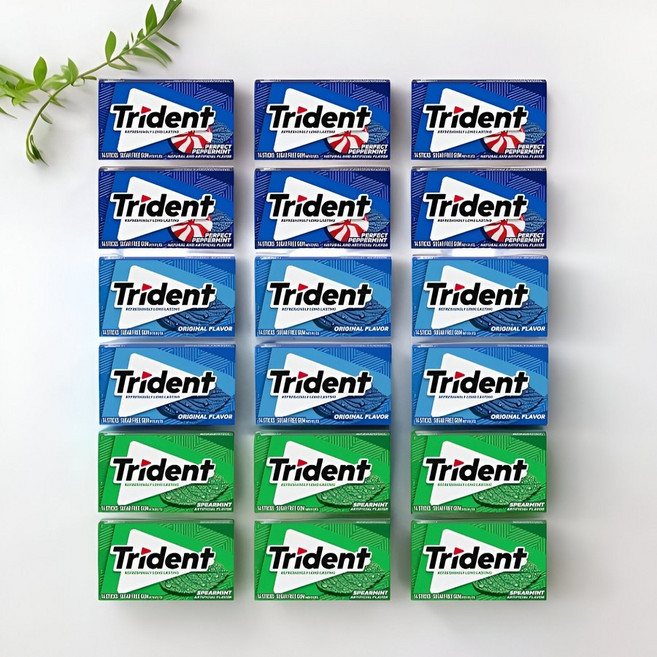 미국 트라이던트 퍼펙트 페퍼민트 오리지널 스피어 민트 3종 껌 18개 세트, 26g