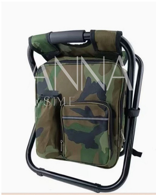안나네 등받이형 접이식 캠핑 낚시의자 스틸프레임 대용량가방형 150KG 하중, 밀리터리