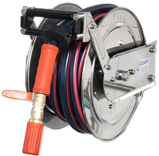 태창 자동호스 워터릴 릴호스 TC-1315sh 무독성 스테인레스 식수용 15m, 소방노즐, 1개, 실버