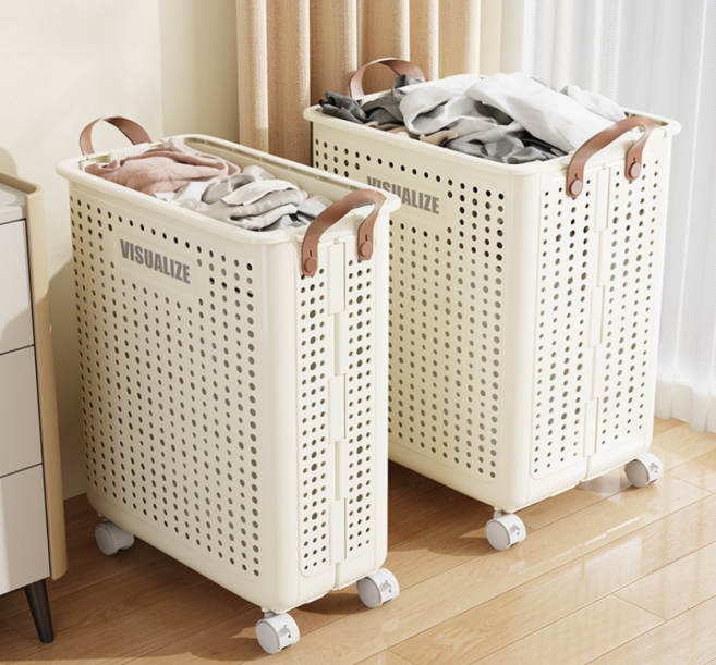 라이복 이동식 수납 접이식 빨래 바구니, 베이지중형