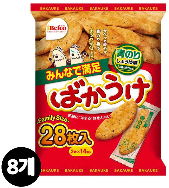 Befco 바카우케 센베이 대용량 아오노리&쇼유, 170g, 8개